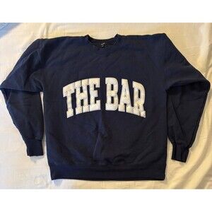 The Bar Varsity Sweatshirt Size Medium Navy Blue White Letter Cotton Comfort